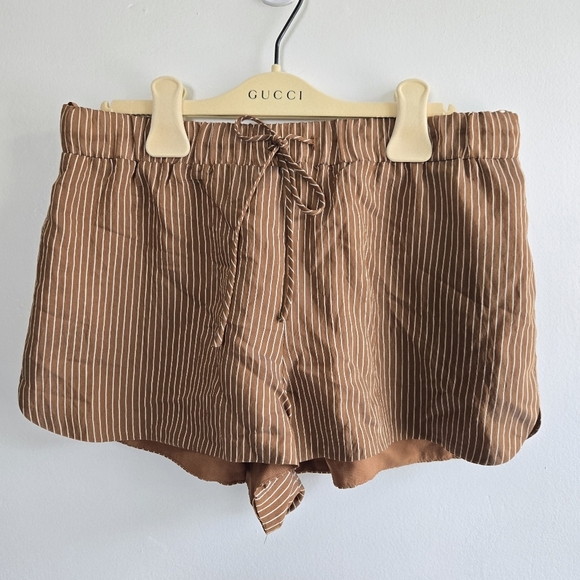 New Zara Striped High Waist Elastic Waistband Brown/Cream Boxer Shorts Medium - Picture 8 of 12